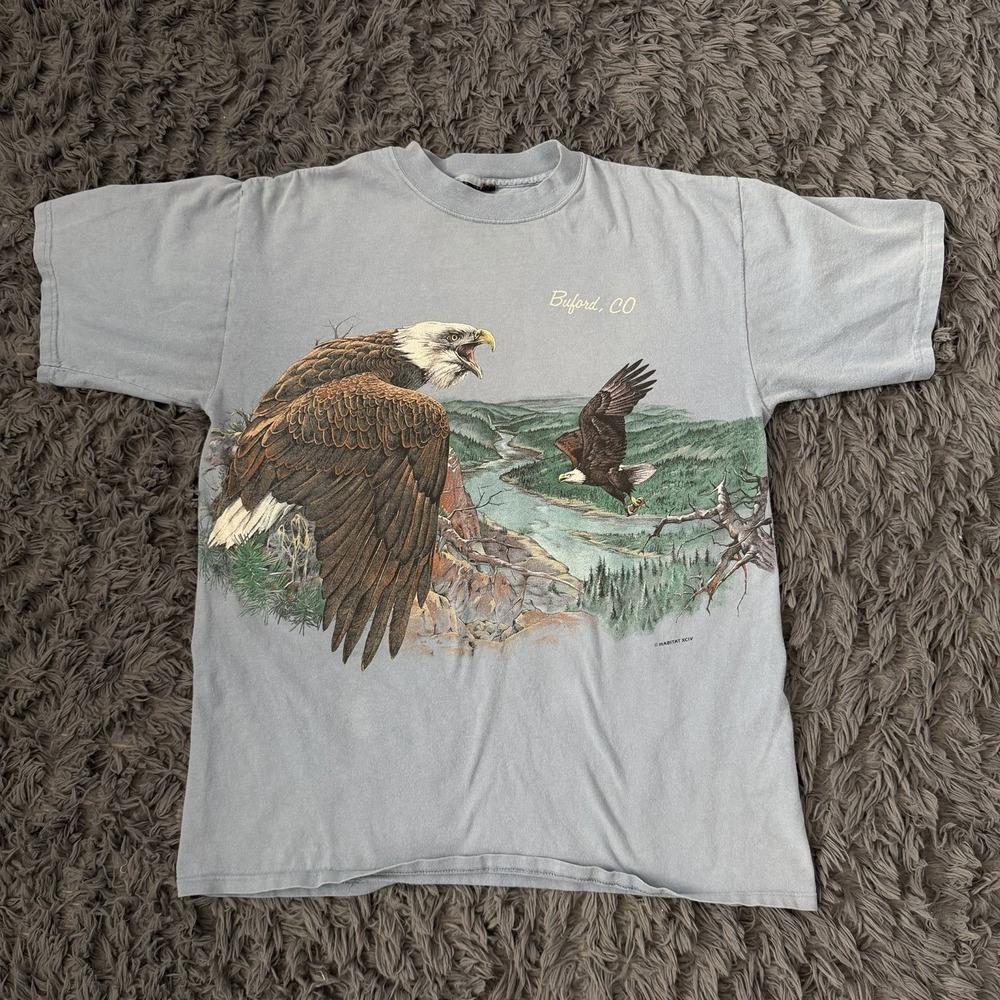 Vtg 90s Eagle Faded AOP Shirt XL  USA Nature Animal Art Grunge Biker Harley 80